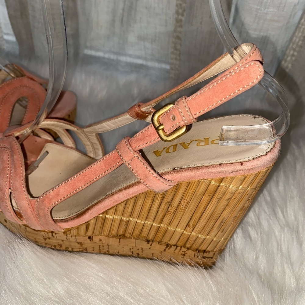 PRADA Sz 6 Bamboo Cork Wedges - Picture 6 of 10